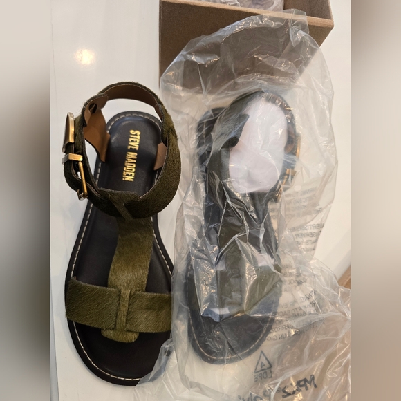 Steve Madden Brazinn-H Olive Green Cow Hair Sandals, Size 8.5 BNIB - Picture 1 of 10
